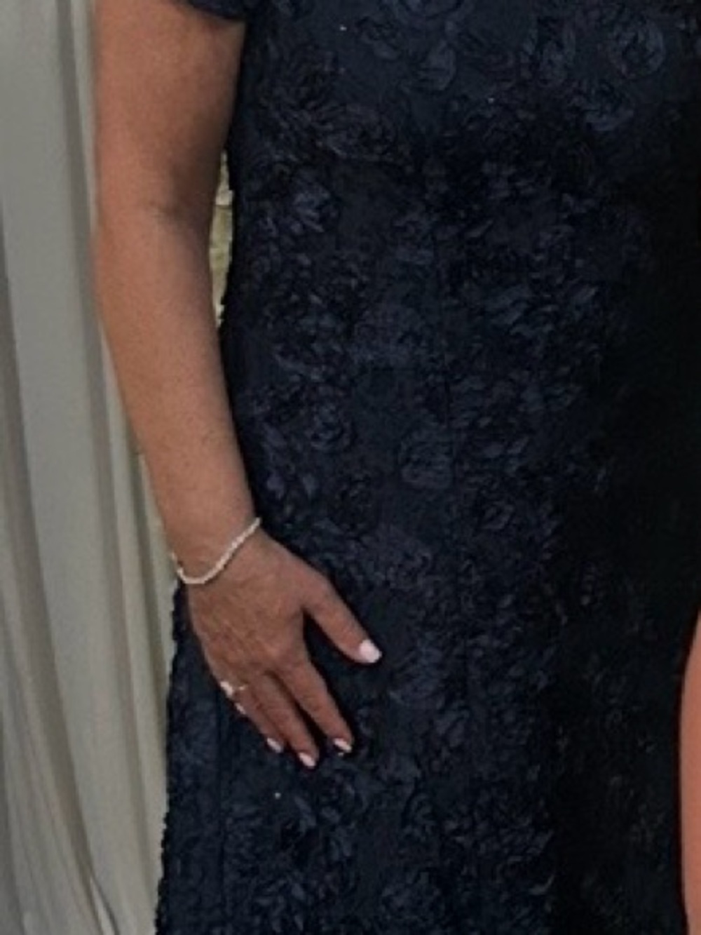 Alex Evenings Navy Floral Lace Short-Sleeve Maxi Gown - Picture 2 of 3